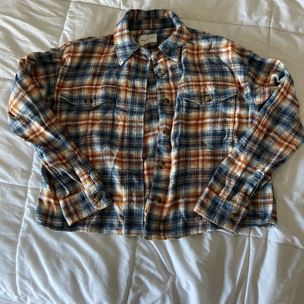 American Eagle Cropped Oversized Flannel